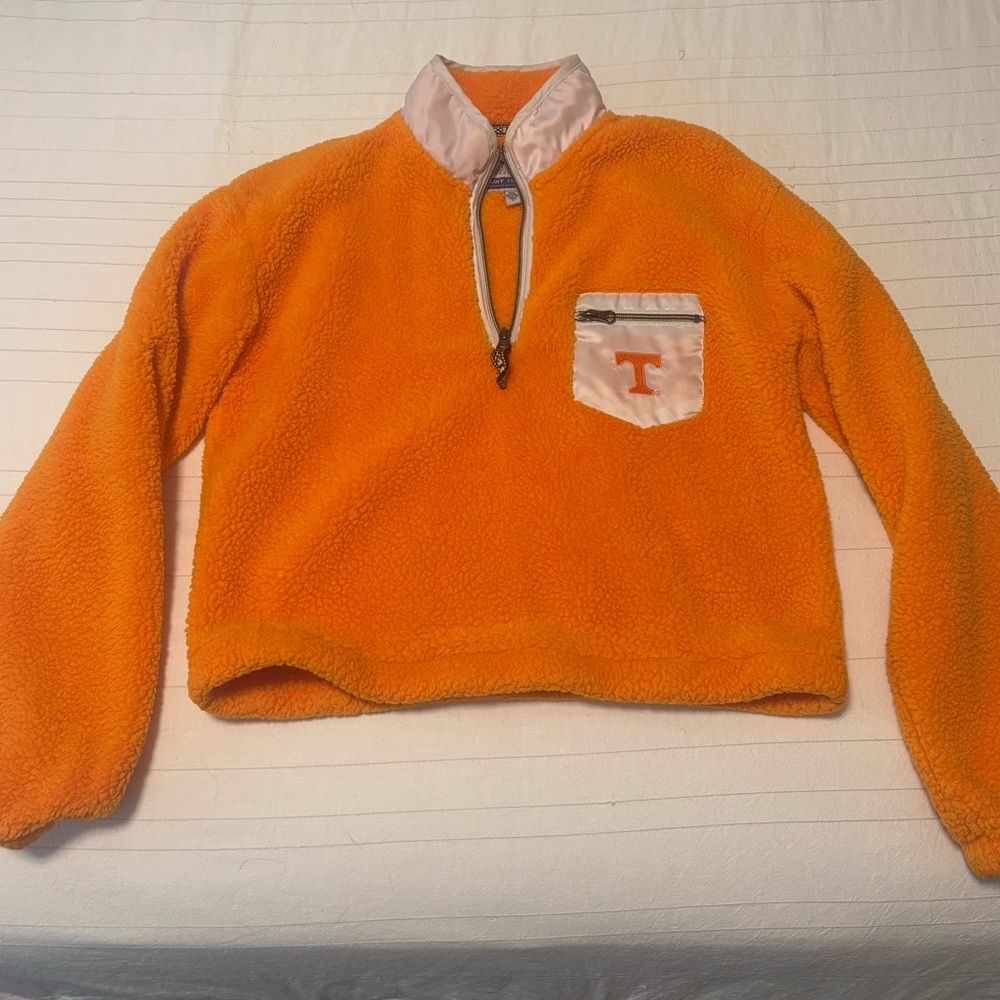 Anthropologie Orange Fleece Quarter-Zip Sweater